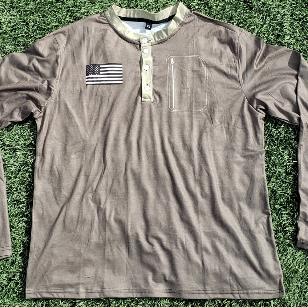Flag Printed Pocket Long Sleeve T-Shirt